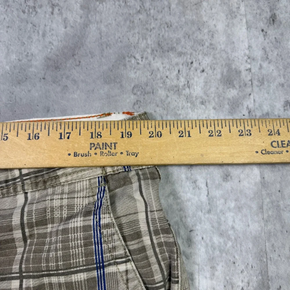 Lazer/Co Mens Plaid Cargo Shorts Size 38 Tan Blue Utility Workwear Casual